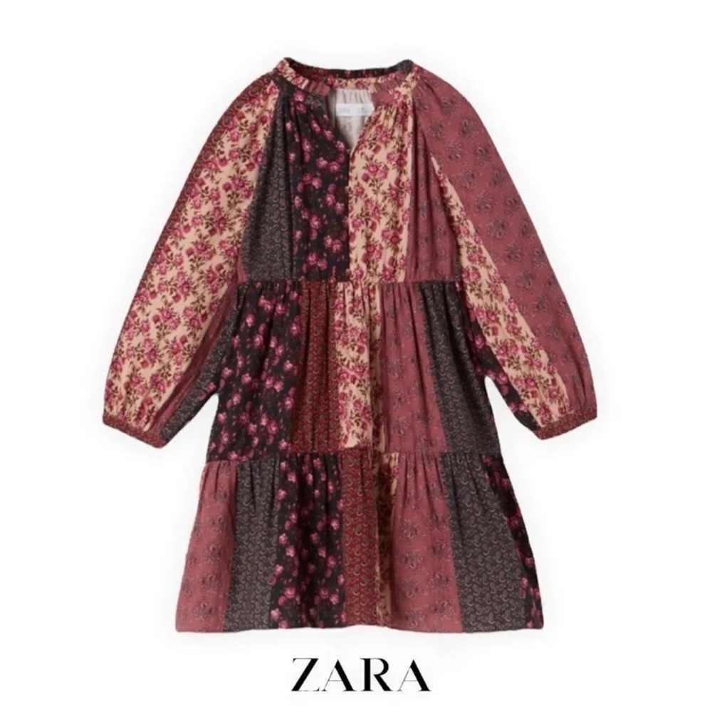 ZARA Kids | Maroon | PATCHWORK DRESS - Picture 2 of 6